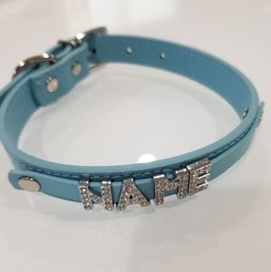 Custom leather dog collar with rhinestone letters